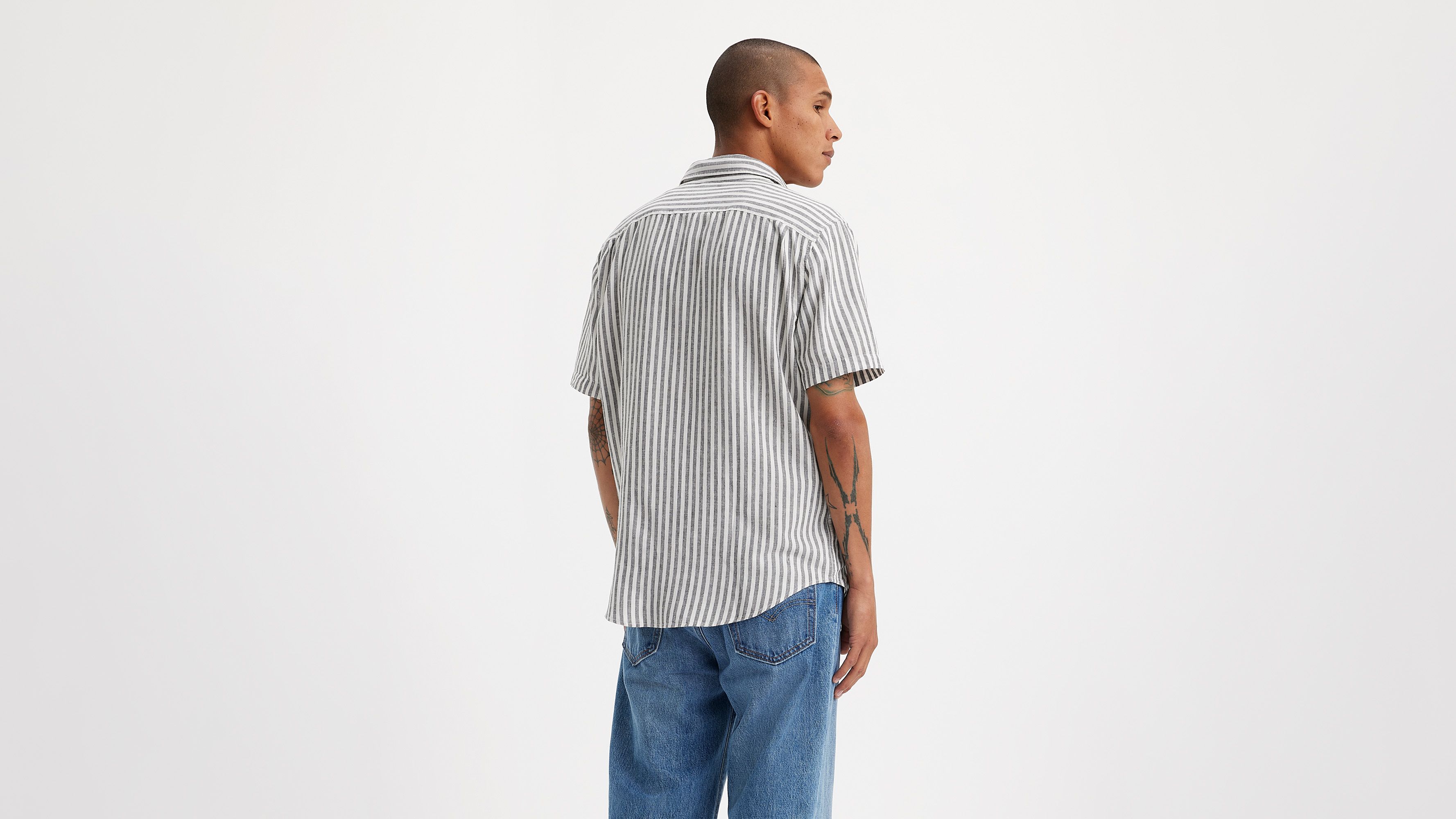 Chemise manches courtes poche Sunset - Dean Stripe Black Oyster - Blanc