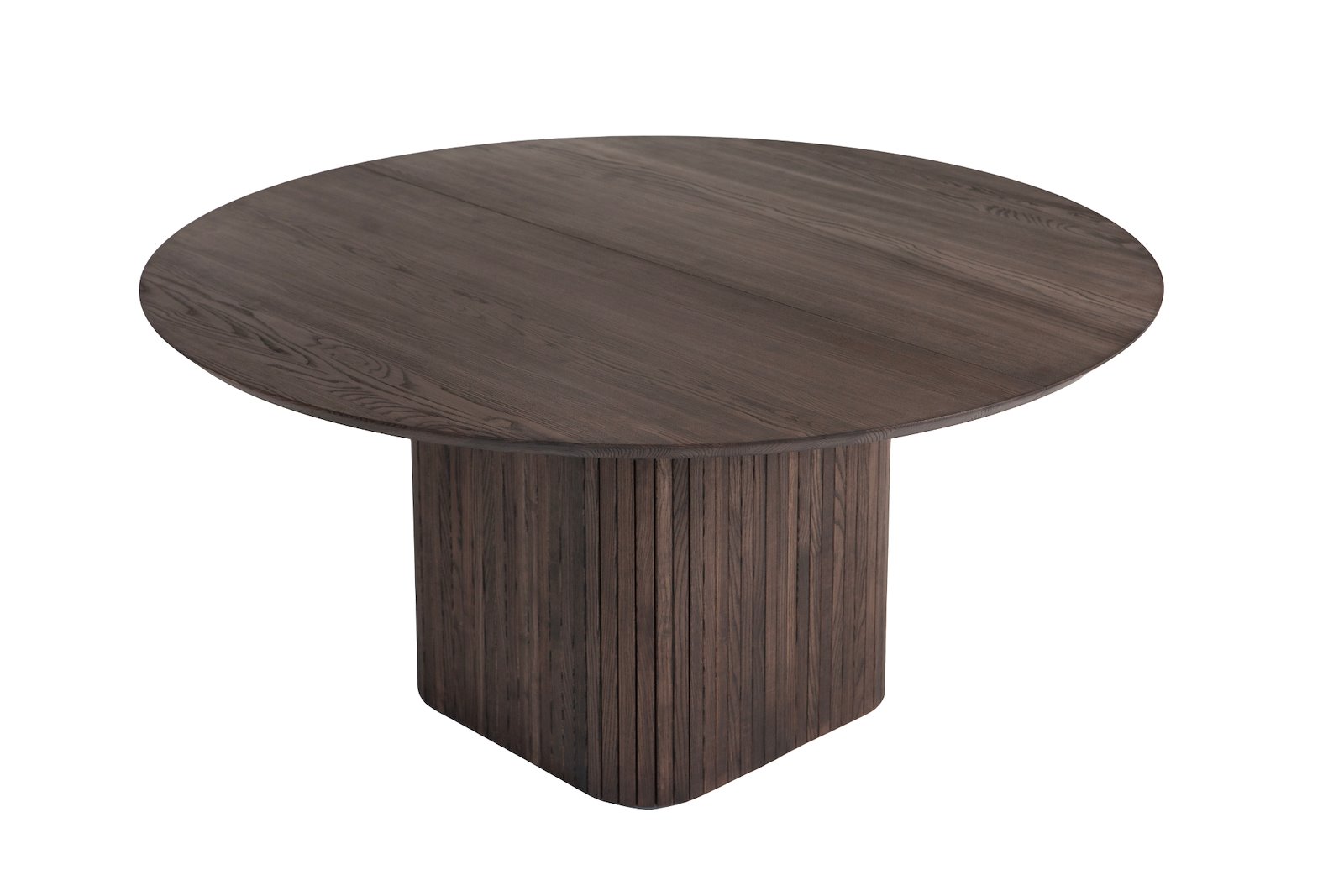 Woodcraft rundt spisebord Røkfarget oljet heltre ask. Ø140 cm. Hel plate, kant nr. 1 og ben nr. 4