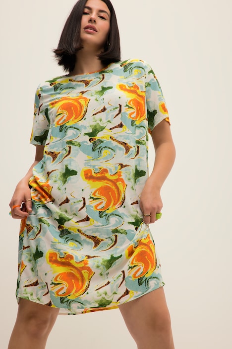 Minikleid, Straight Fit, Color Print, Rundhals, Halbarm