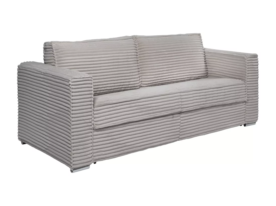 Canapé 4 places convertible express en velours côtelé grosses côtes gris clair - Couchage à lattes larges 160 cm - Matelas 14 cm LORETO