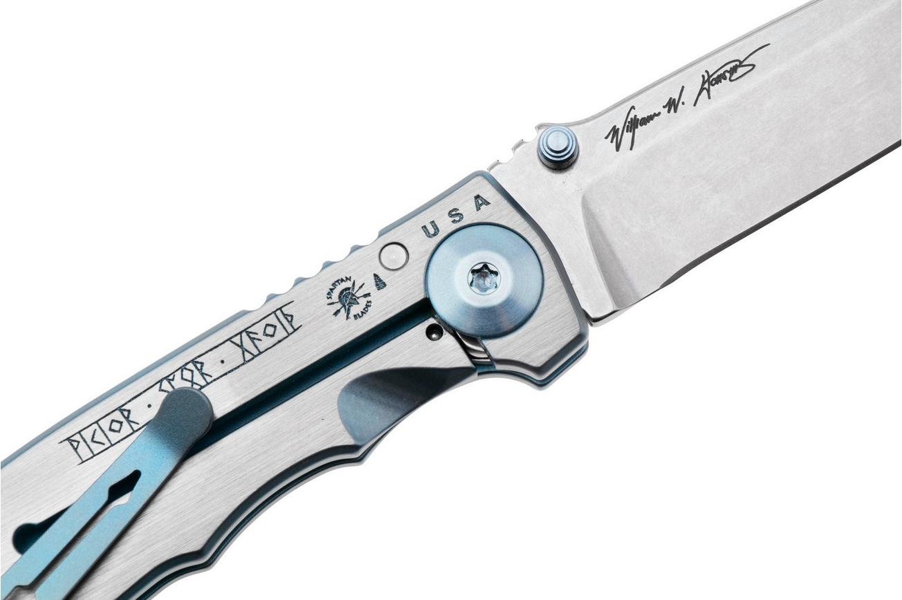 Spartan Harsey Folder 3.25 SF10C-VIK-TRL-WALK, Stonewashed CPM MagnaCut, Viking Trail Walker Blue/Grey Titanium zakmes