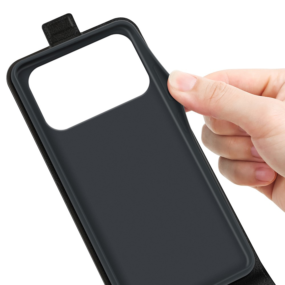 iPhone 17 Pro Leder Tasche Flip Cover Vertikal im Retro Look mit Kartenfach - Schwarz