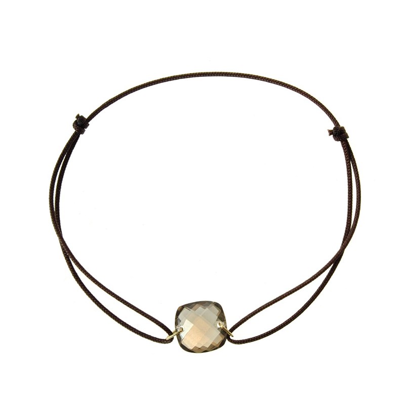 Bracelet cordon marron avec un quartz fumé - BeJewels