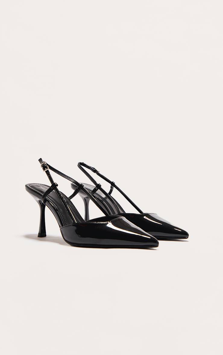 Noir Escarpins À Talons Hauts Vernis À Bout Pointu Coupe Large