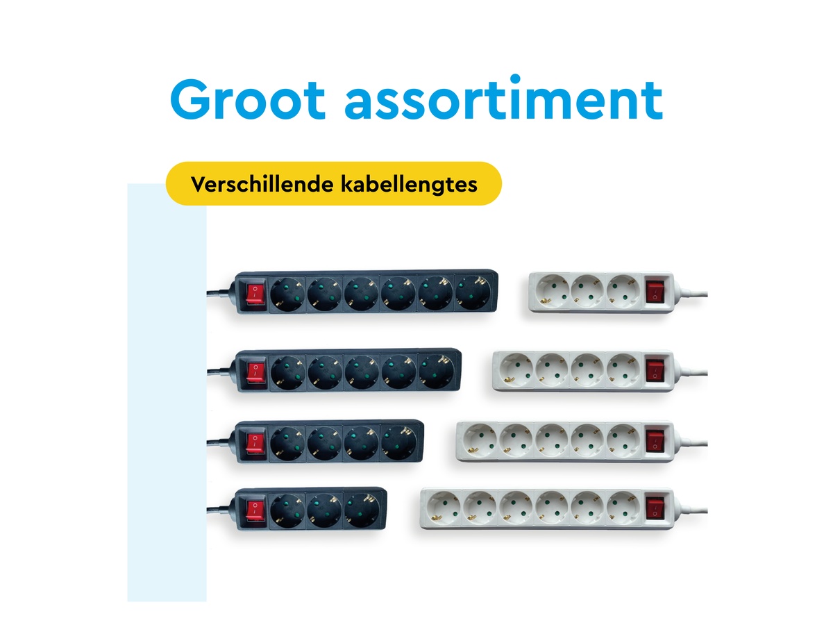 BRASQ 3 meter 4-voudige stekkerdoos met schakelaar - White