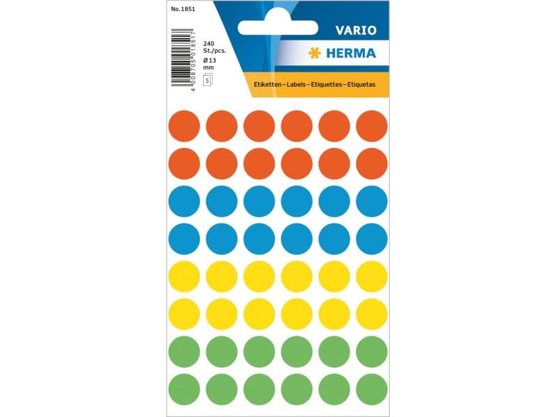 Herma Stickers Klebepunkte Vario Ø 13 mm, Mehrfarbig Markierungspunkte Sticker