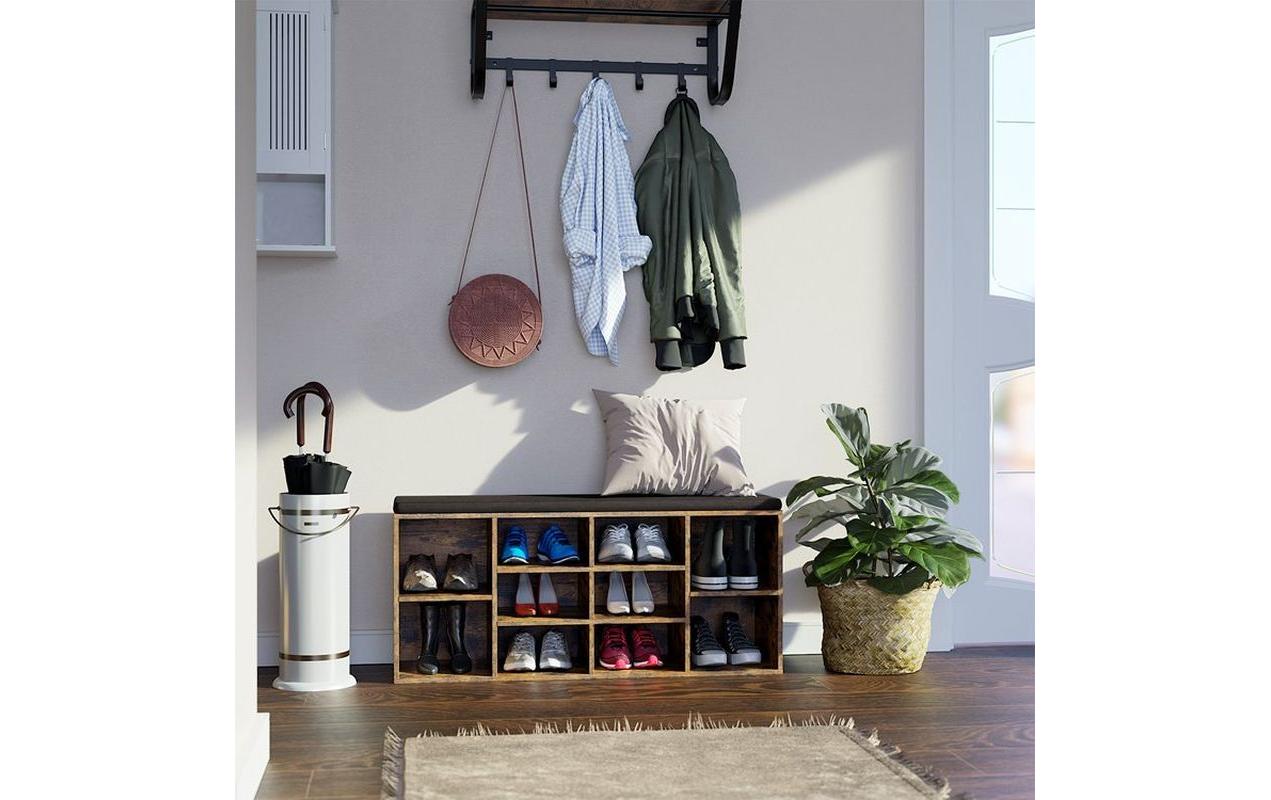 Schuhregal mit Polster, 104 x 48 cm, Dunkelbraun<br>Schuhablage mit Sitzbank