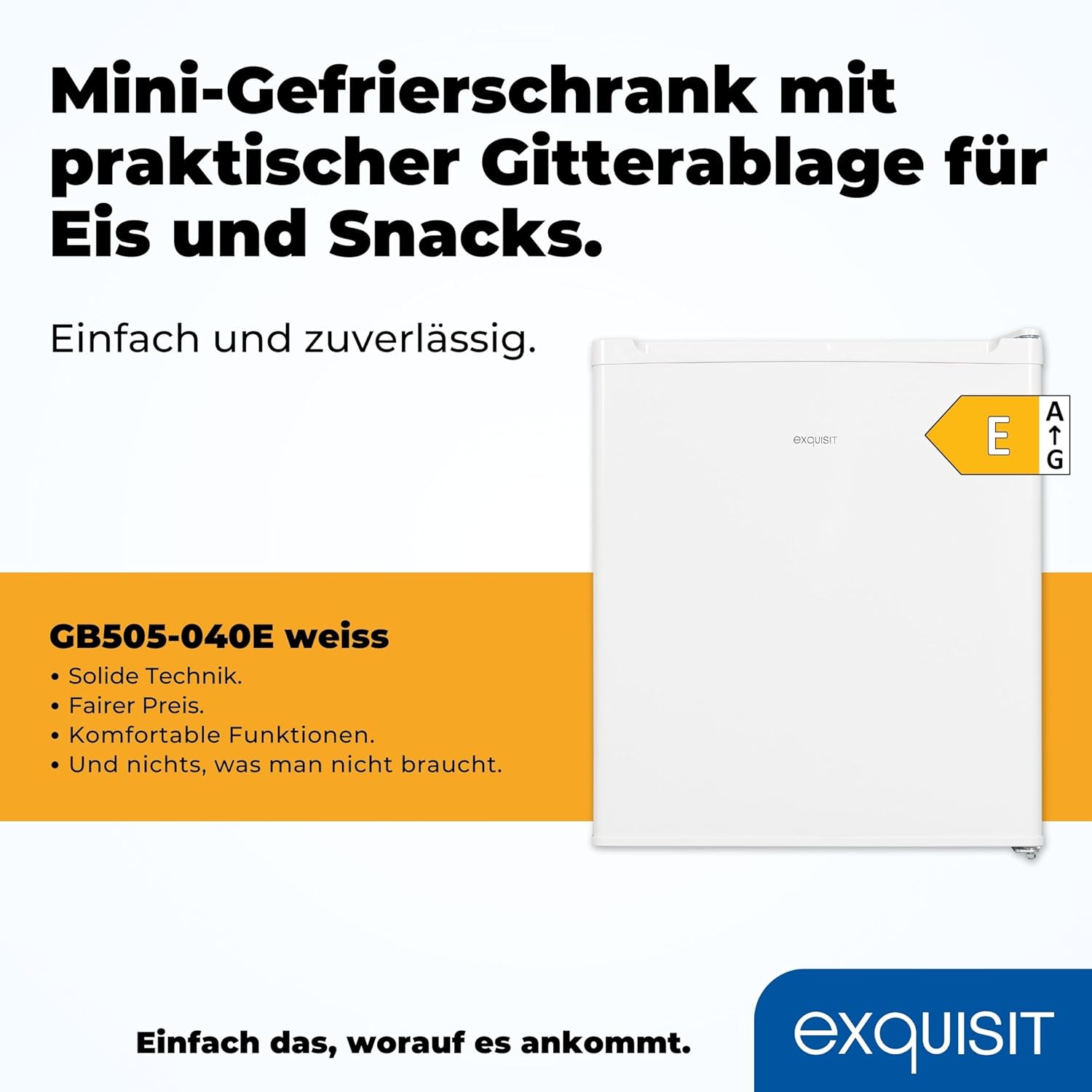 Exquisit Mini-Gefrierschrank, Gefrierschrank klein, 33 Liter, 4-Sterne-Gefrierfach, Kompakt, Temperaturregelung, GB505-040E weiss