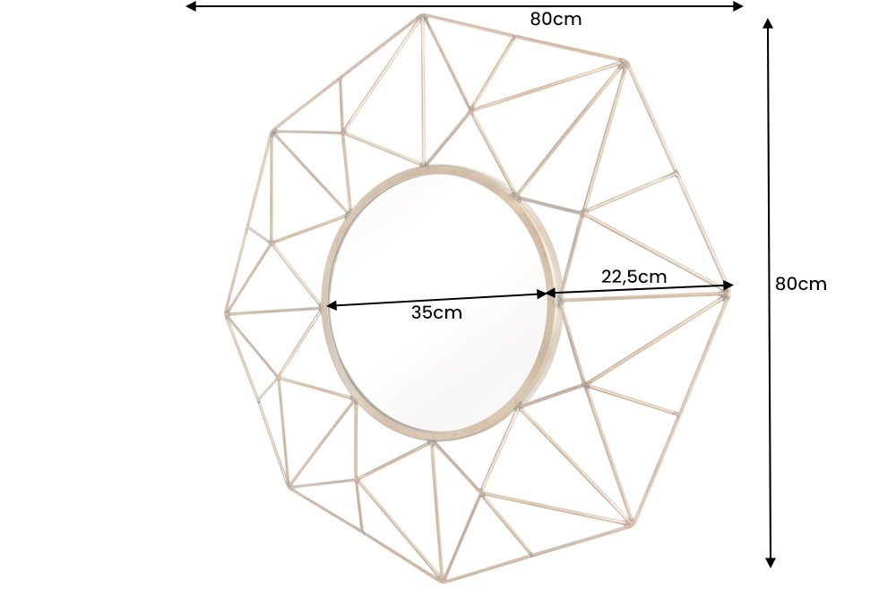 Handgearbeiteter Spiegel DIAMOND L 80cm gold aus Eisen im Retro Design