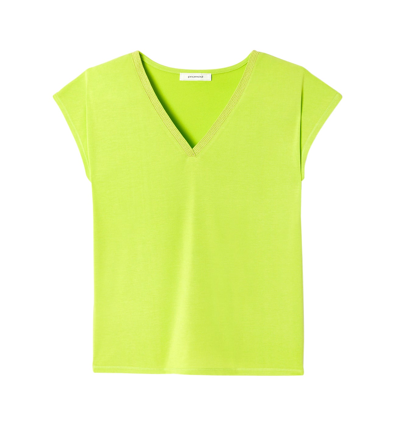 T-shirt col V détail irisé - Vert fluo