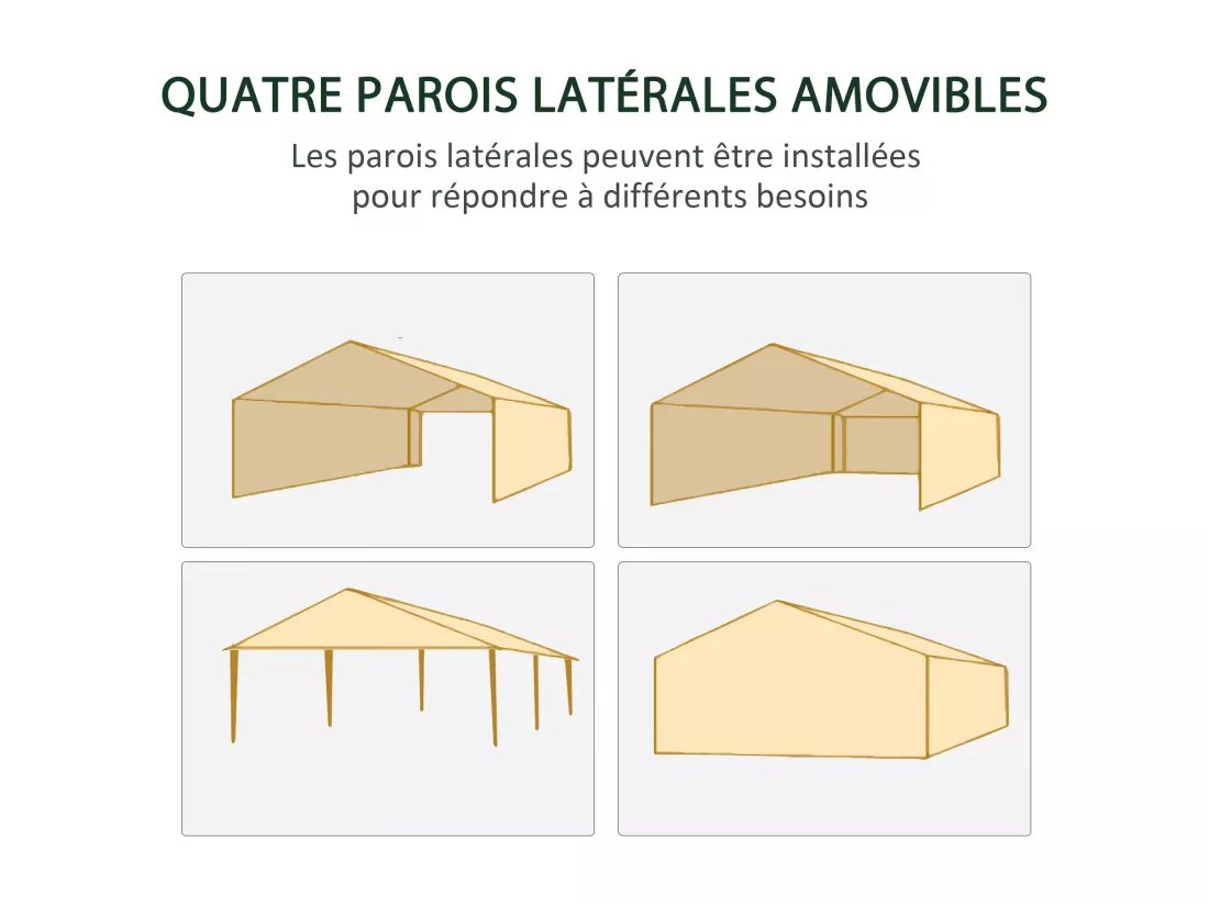 Tonnelle barnum dim. 5,85L x 2,95l x 2,55H m 6 moustiquaires amovibles blanc noir