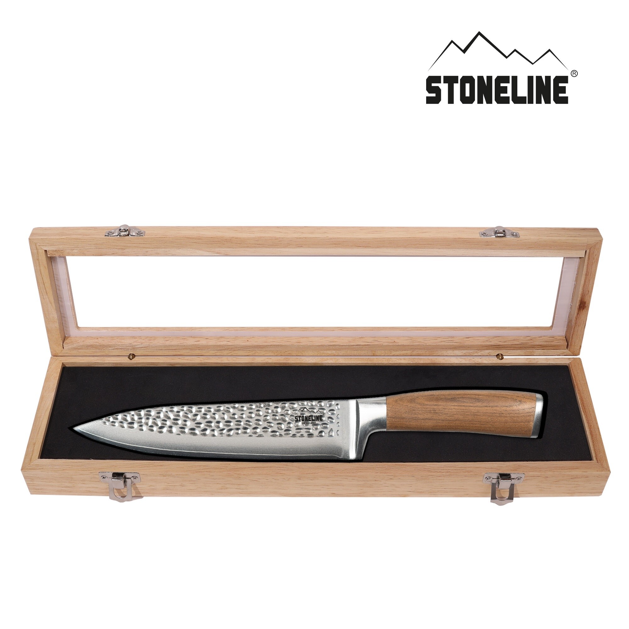 STONELINE® Hammerschlag Kochmesser 34 cm, aus Damaszenerstahl