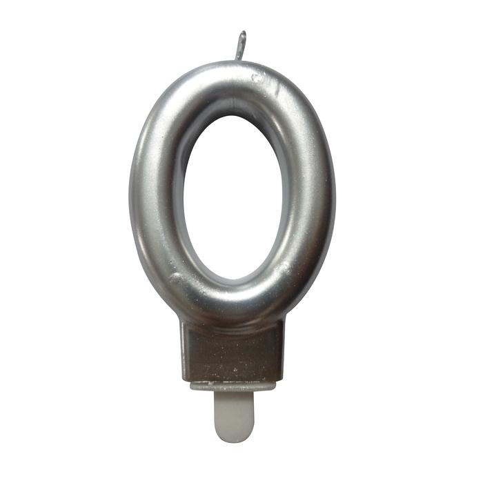 BOUGIE ANNIVERSAIRE CHIFFRE 0 H.7.5CM ARGENT