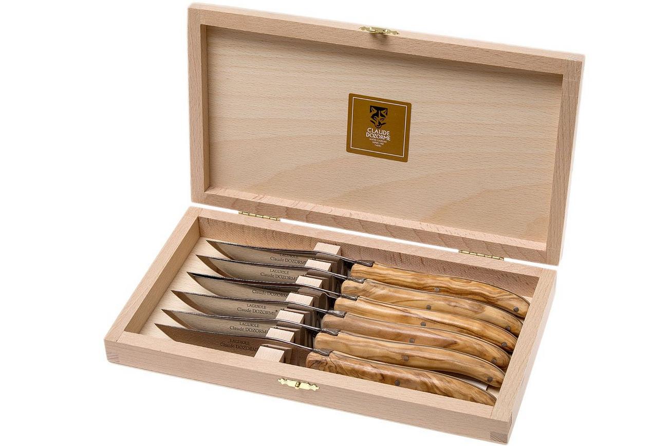 Claude Dozorme Laguiole Steakmesset 6-delig zonder bolster, Olijfhout