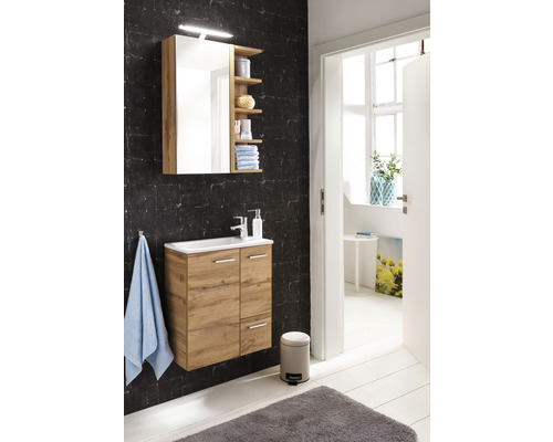 Badkamermeubelset van Möbelpartner Matteo, BxHxD 50 x 60 x 25 cm, frontkleur eiken naturel, met witte keramische wastafel