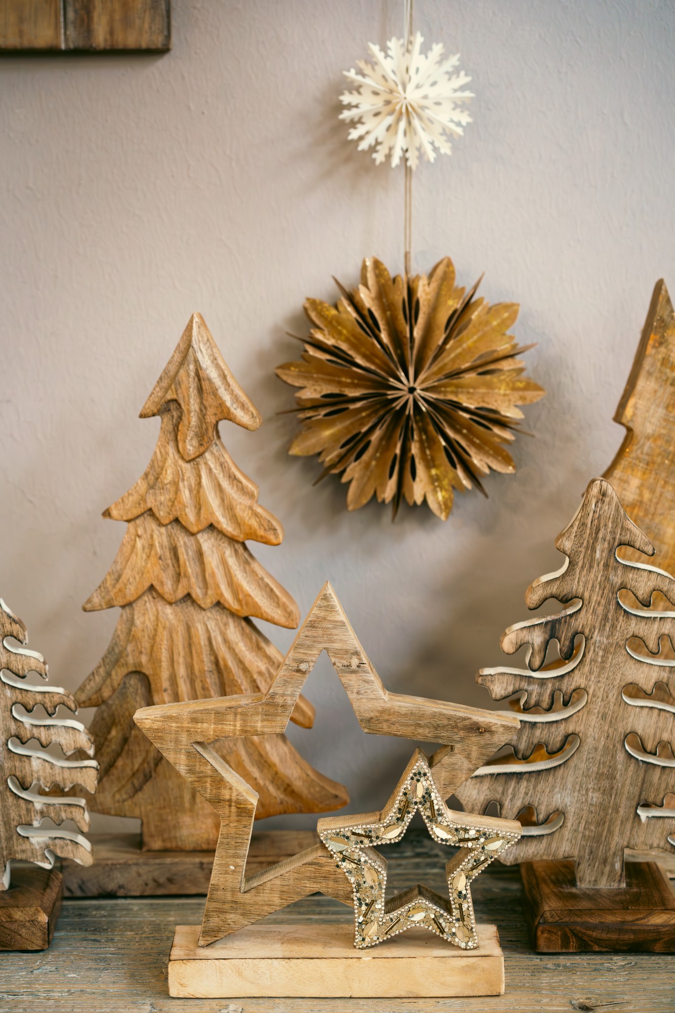 Weihnachtsstern aus Papier, braun, gold, Ø 20 cm, L 6 cm günstig bestellen