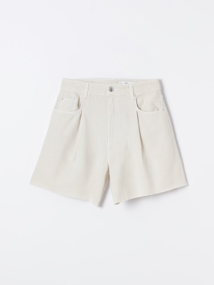 Bermuda jeans com pregas - Off-White