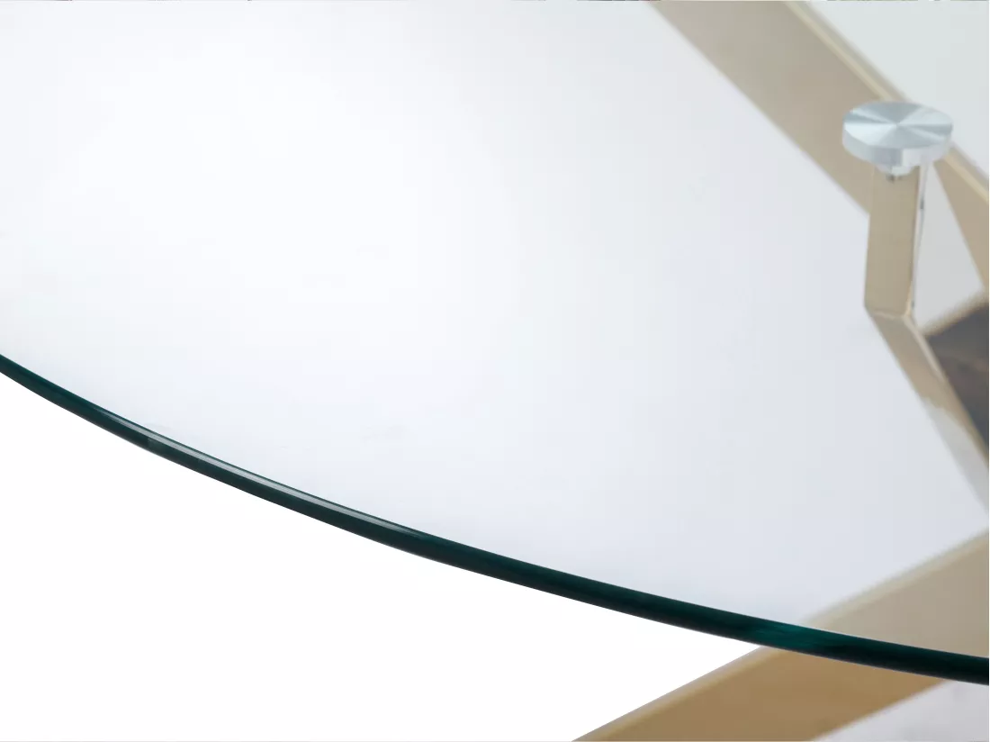 Table à manger ronde 6 personnes en verre trempé et métal doré - Transparent - COSIMA