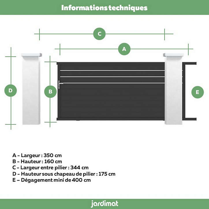 Portail Jardimat coulissant aluminium Alpes Trio noir - 350 x h.160 cm