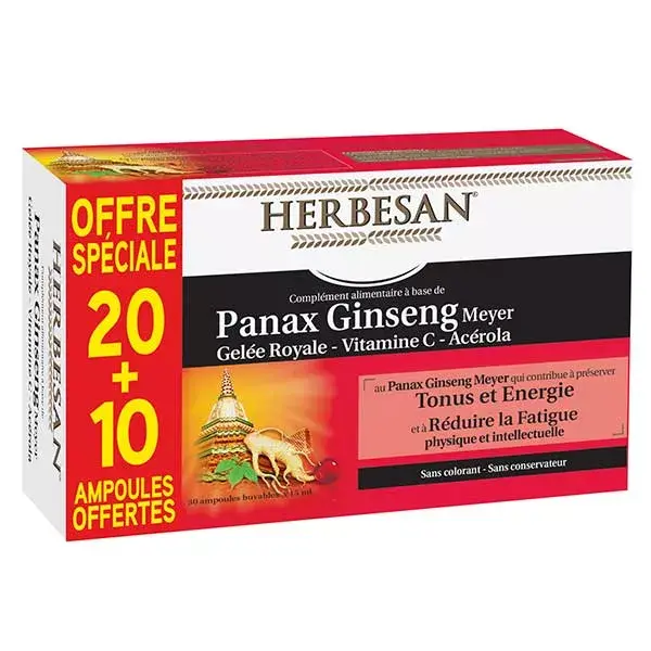 Herbesan Ginseng Royal Jelly 20 ampolas + 10 grátis