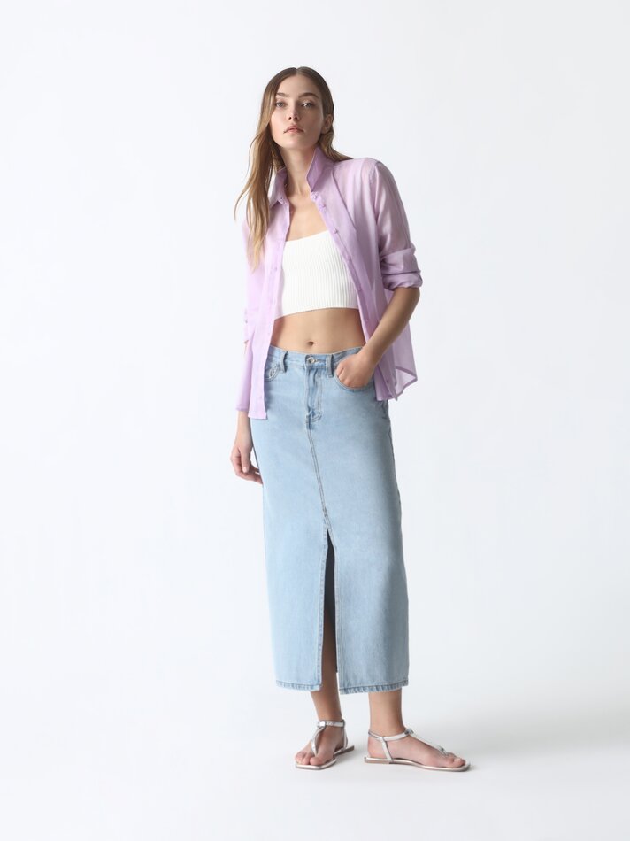 Blusa fluida de manga comprida - Lilás Claro