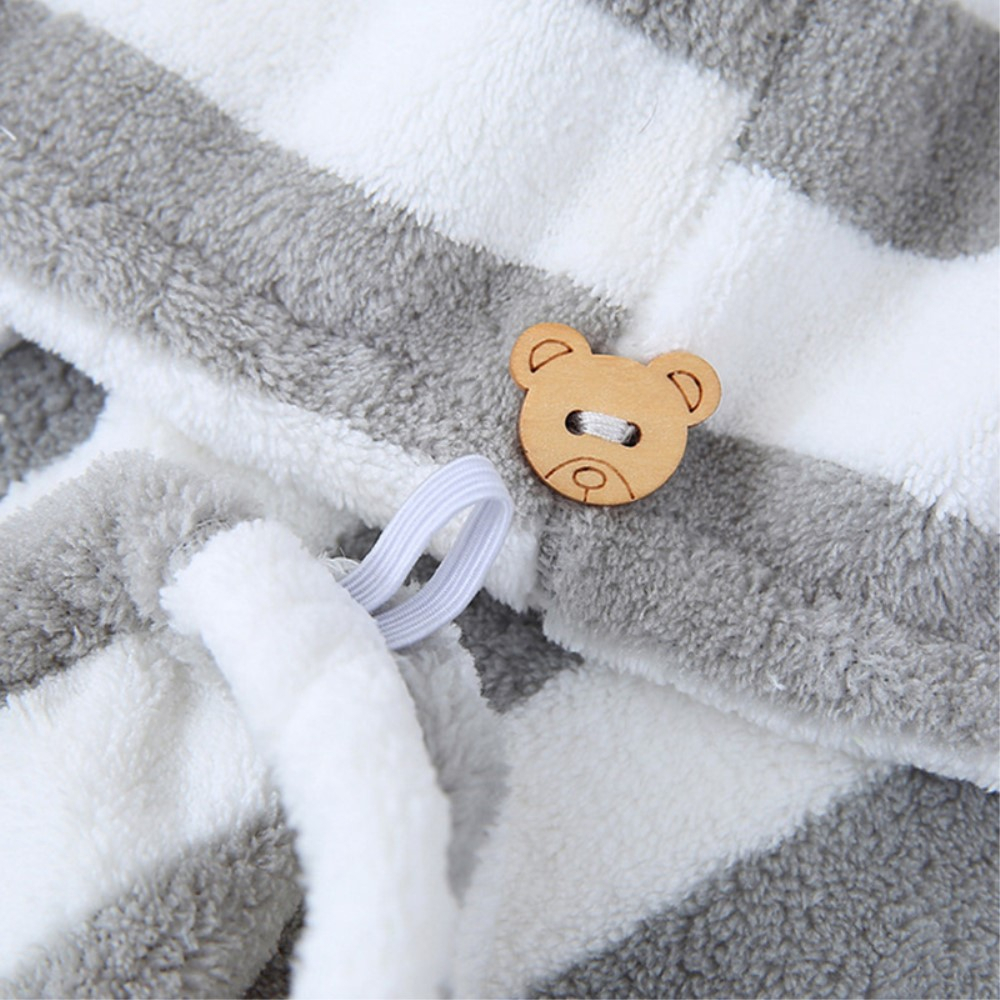 Schnelltrocknendes Mikrofaser Handtuch Haarturban mit Knopf - Grau / Weiss