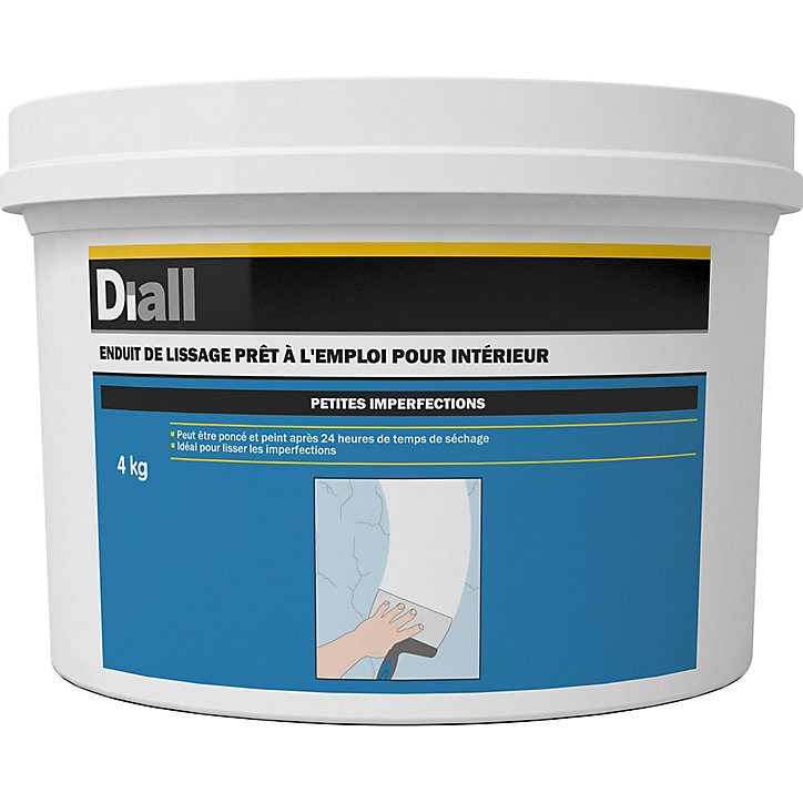 Enduit de lissage Diall 4kg, prêt à l'emploi.
