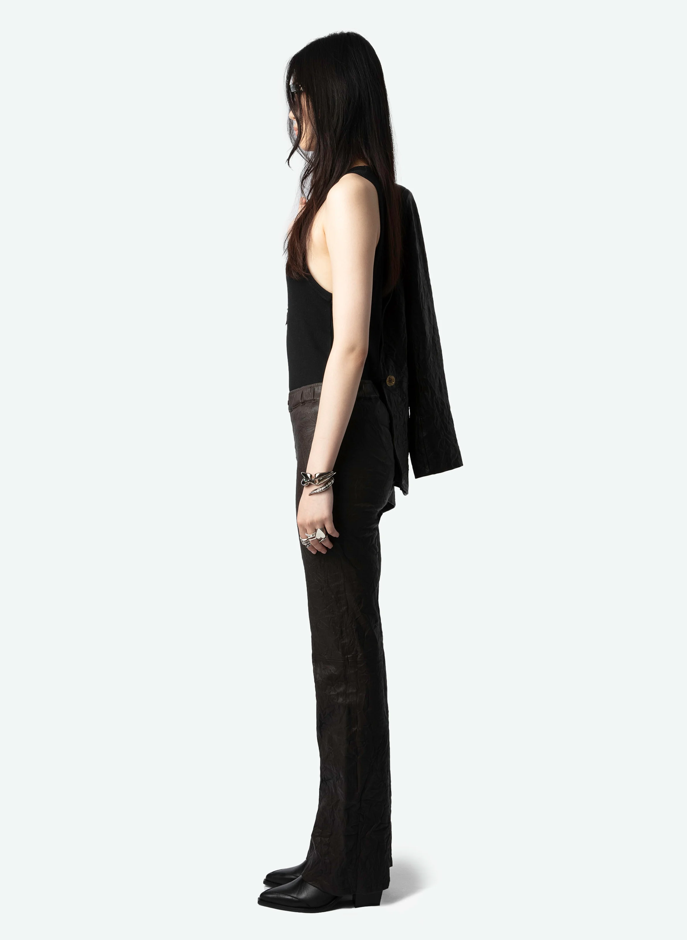 PAULINE - Pantalon large en cuir | Beige
