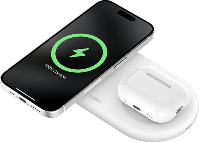 Belkin BoostCharge Pro 2i1 Magnetic Qi2 trådløs oplader (hvid)