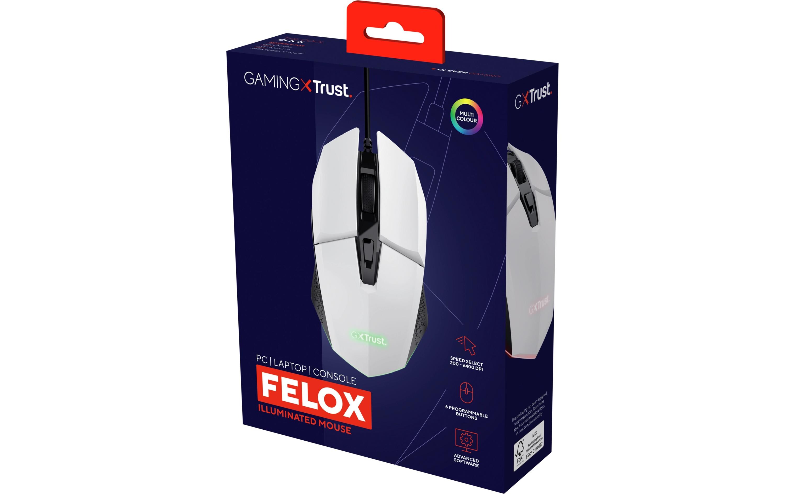 Gaming-Maus GXT109 Felox WeissPräzise Gaming Maus mit LED-Beleuchtung