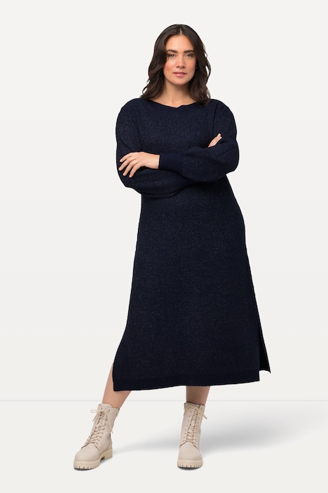 Strick-Midikleid, A-Linie, U-Boot-Ausschnitt, Langarm