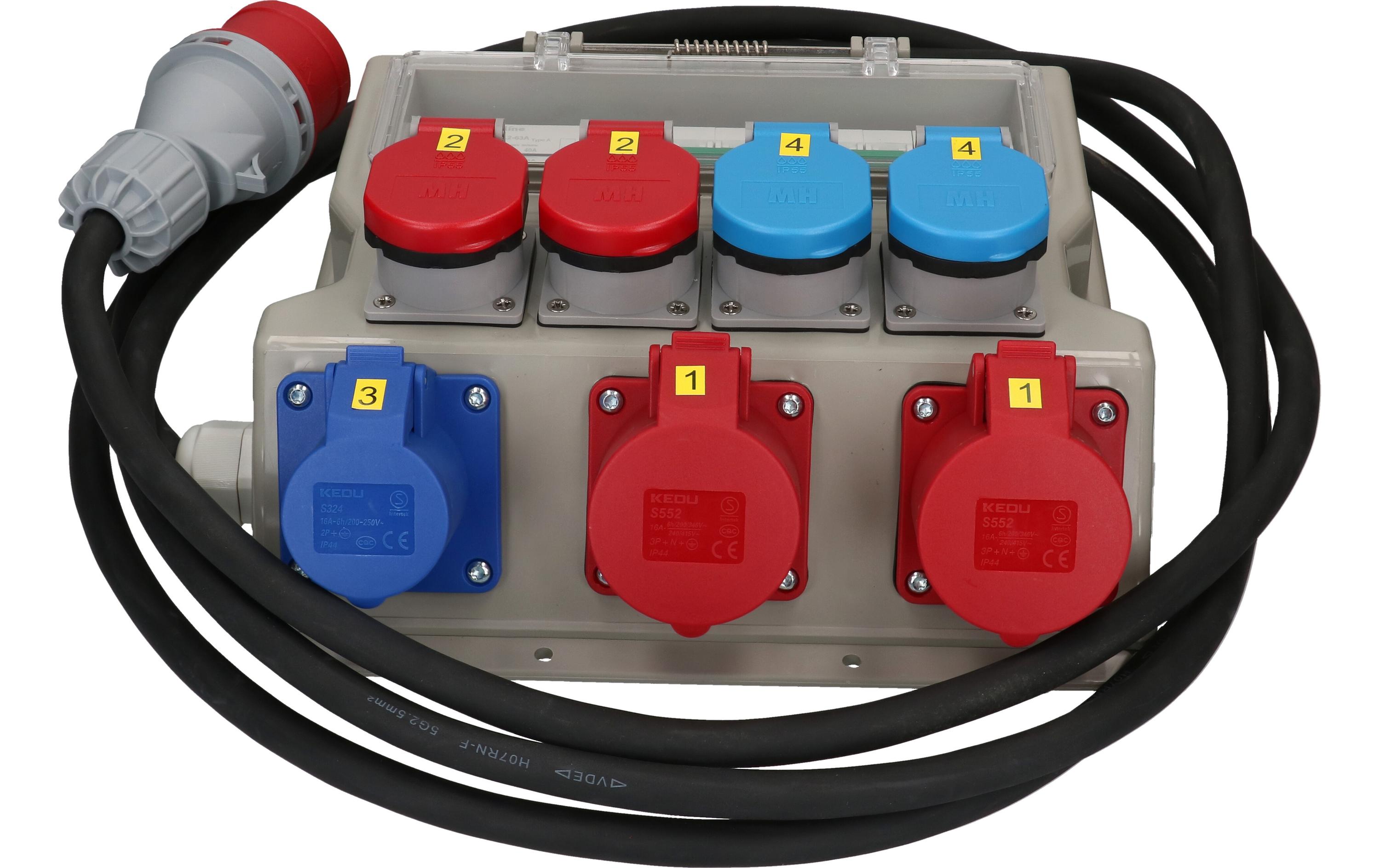 Baustromverteiler CEE16, T25, T23, 40A FI/LS, IP44<br>Baustromverteiler mit Steckdosen für 230 V und 400 V