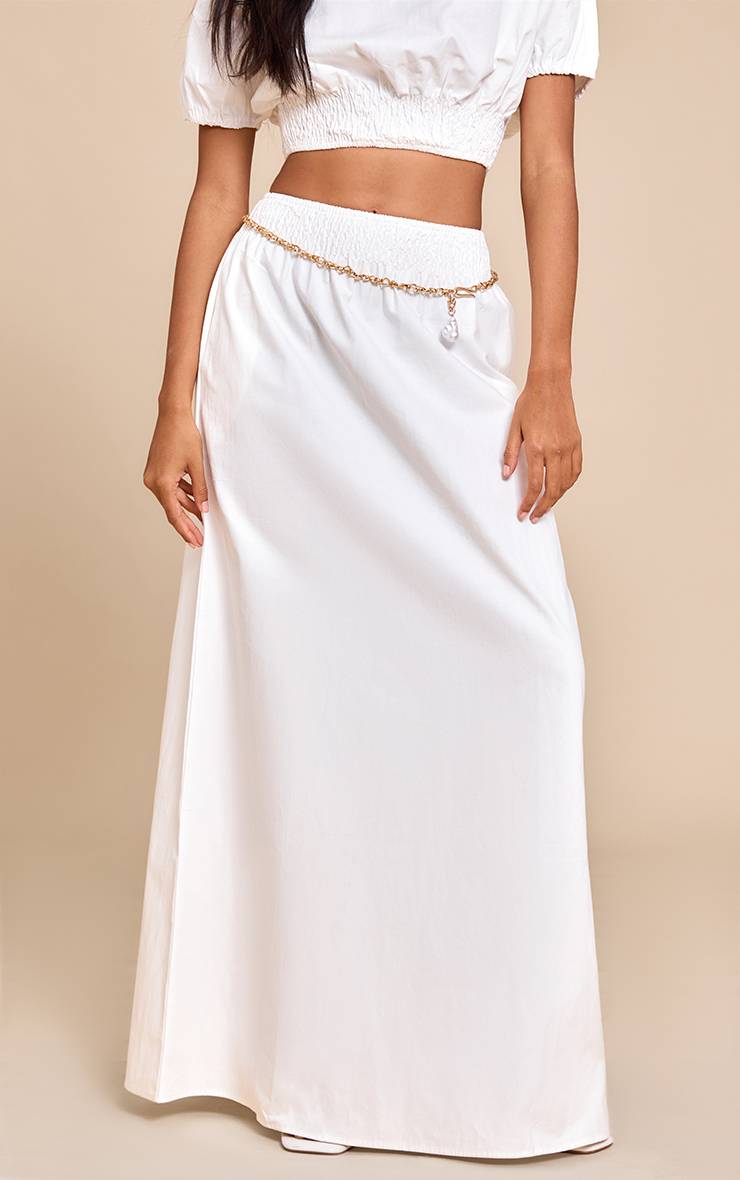 Blanc Jupe Longue Taille Basse À Taille Froncée Ensemble Coordonné
