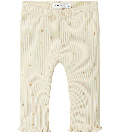 Name It Leggings - Rib - NbfRoyanna - Summer Sand m. Sternen