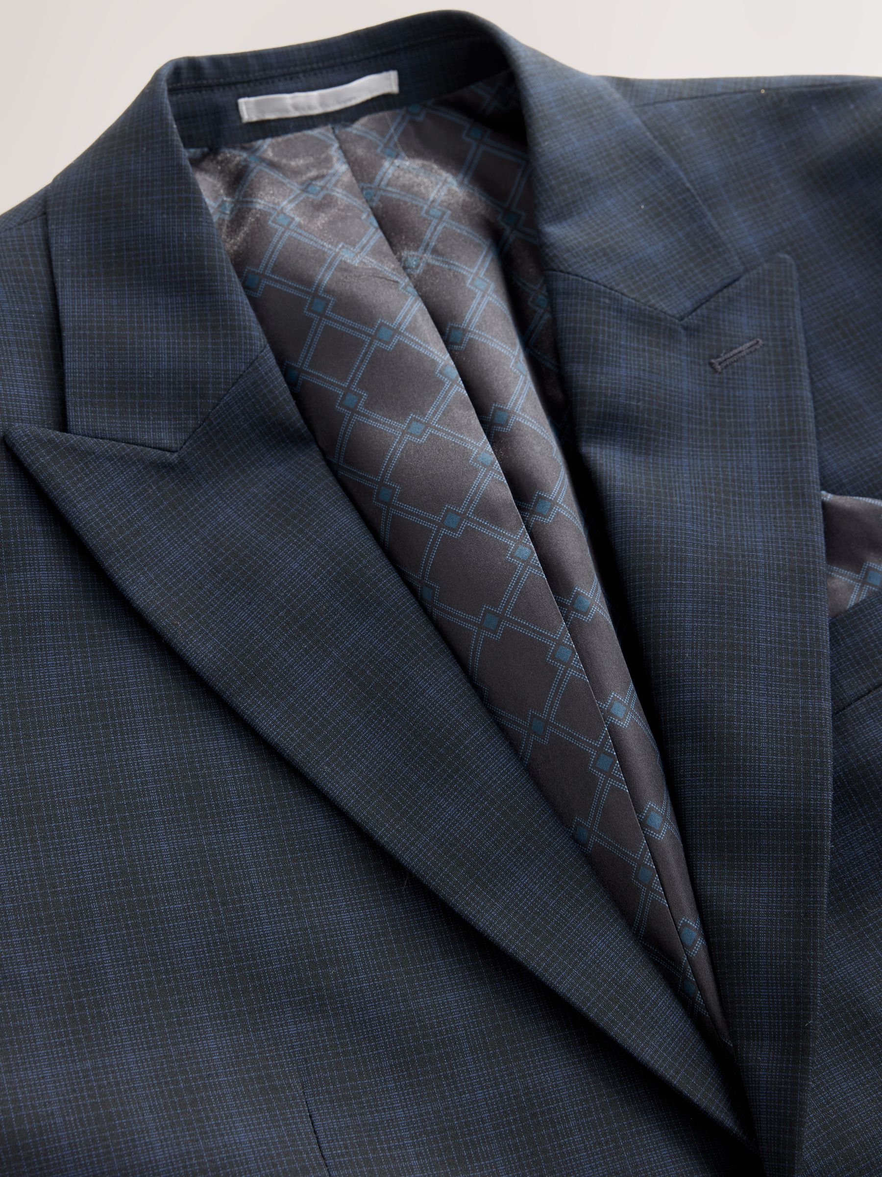 Donkerblauw - Geruit kostuum met smalle pasvorm: colbert
