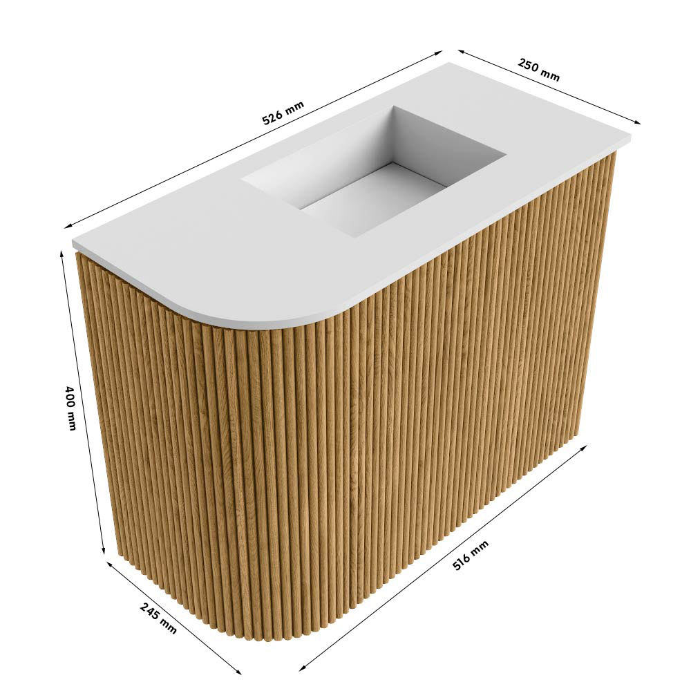 Mondiaz Joya 50cm toiletmeubel ronding links walnut met wastafel faye rechts 1 kraangat talc