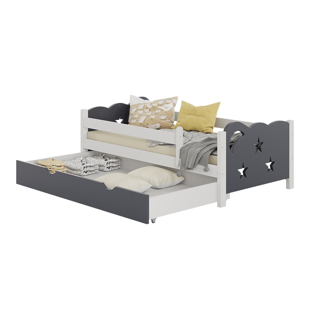 VitaliSpa Kinderbett Einzelbett Juniorbett Jessica Weiß Grau 140x70 cm modern Kinderzimmer Bett Bettschublade Rausfallschutz