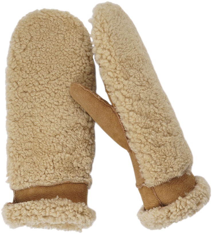 Lovelies COLON - MITTENS - PALM OF SUEDE AND UPPER OF CURLY SHEARLING Champagne / almon