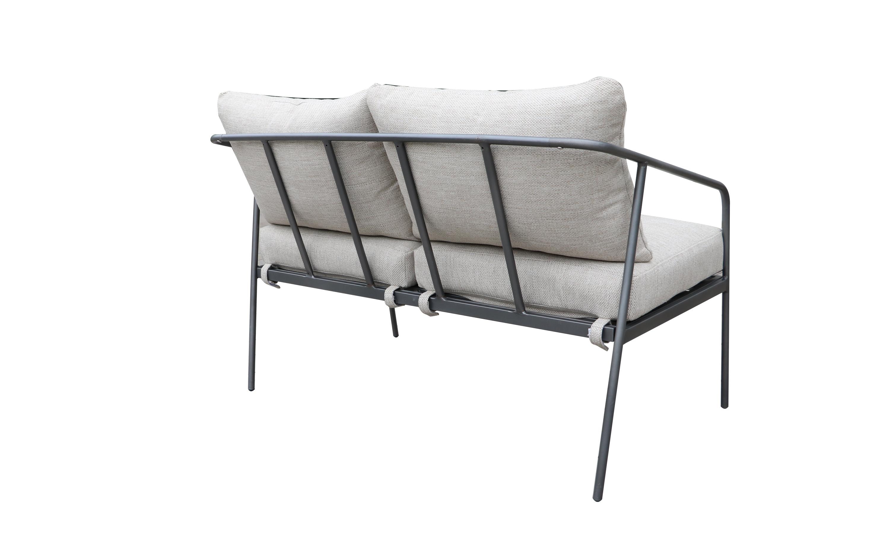 Loungeset Origlio, Beige/Schwarz, 4 Sitzplätze<br>Ein Zweiersofa, zwei Stühle und zwei Tische für Garten, Terrasse oder Balkon