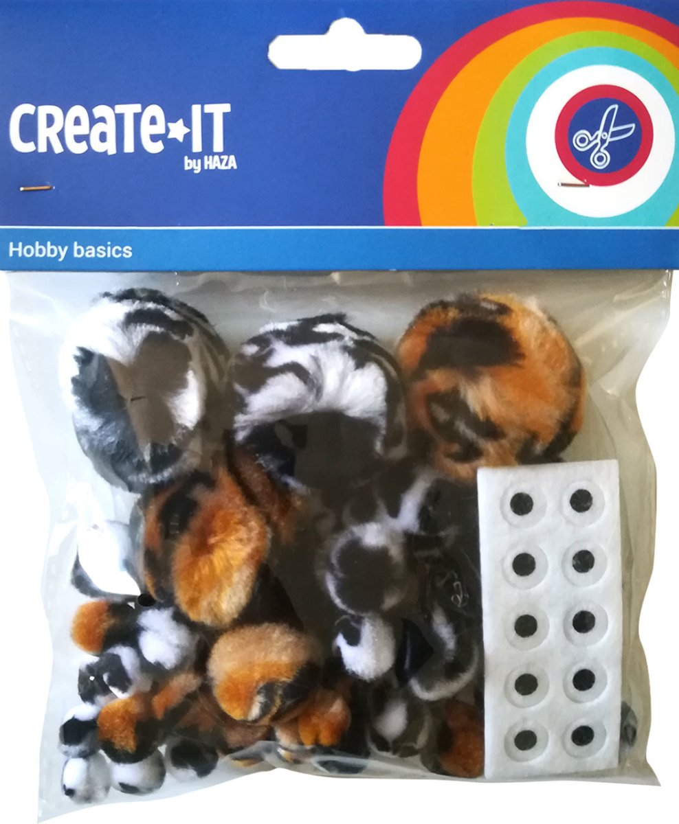 Pompoms Dieren Mix   Oogjes 75st