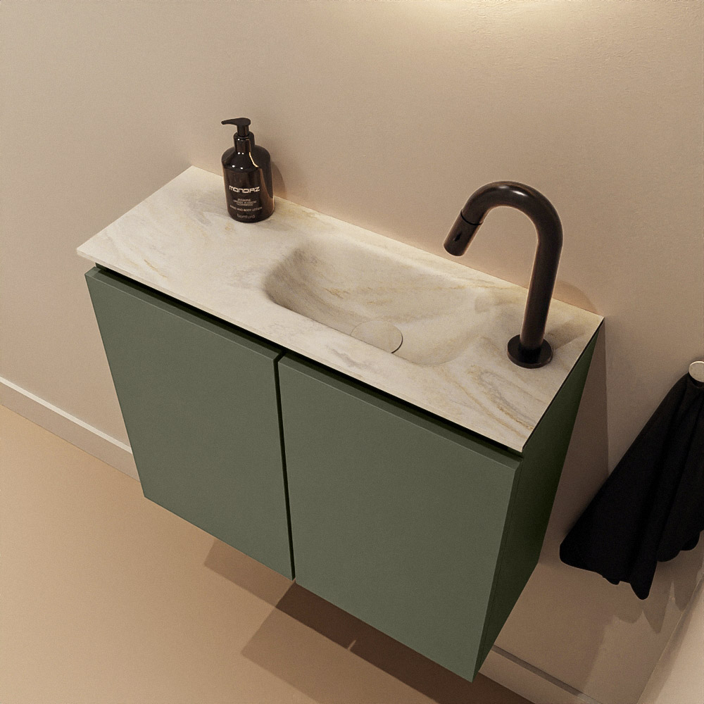 Mondiaz Ture DLux toiletmeubel 60cm army met wastafel ostra rechts met kraangat