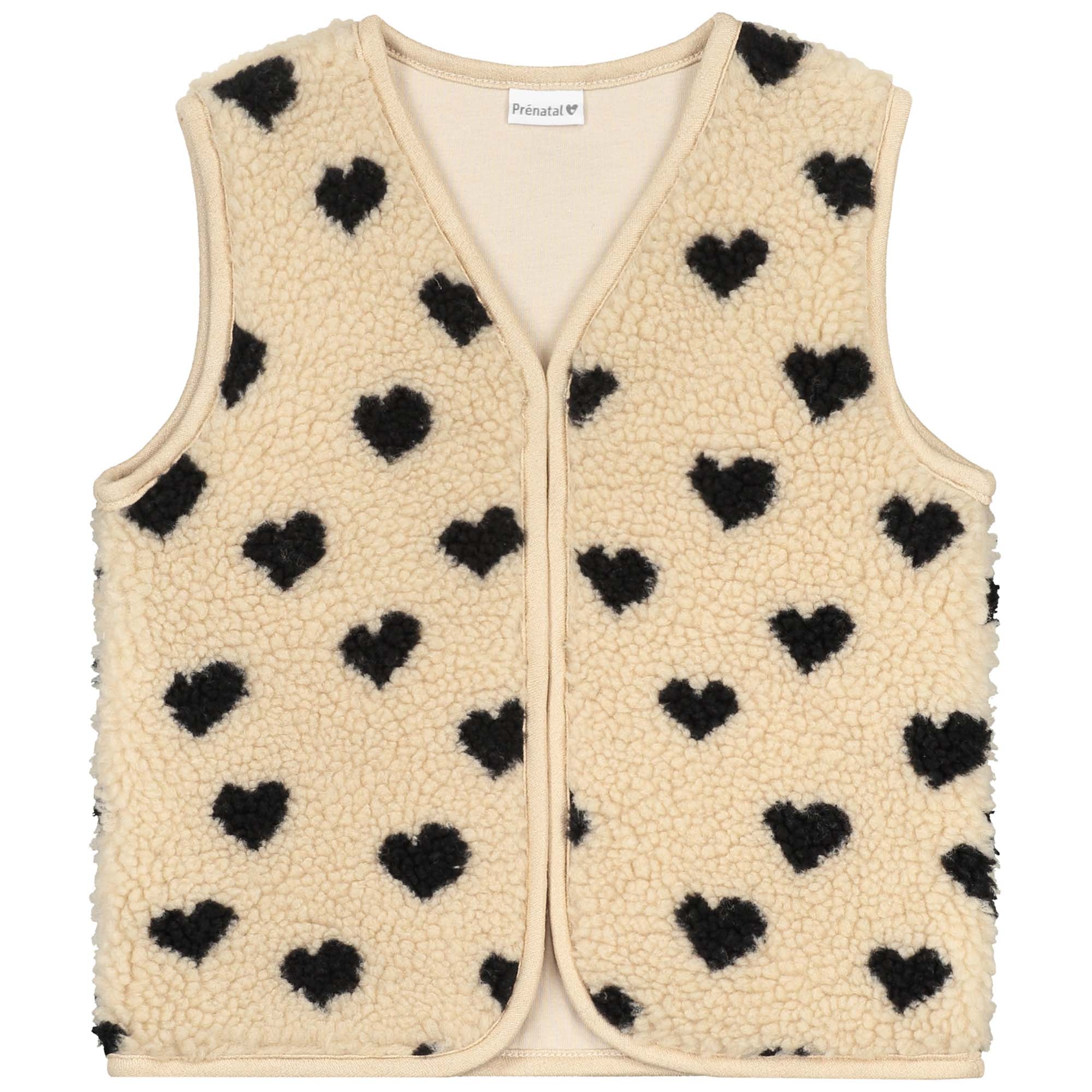 Prénatal peuter gilet mouwloos hartjes beige