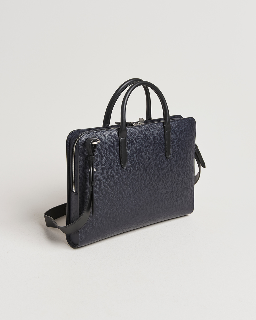 Smythson Ludlow Ultra Slim Brefcase With Zip Front Navy