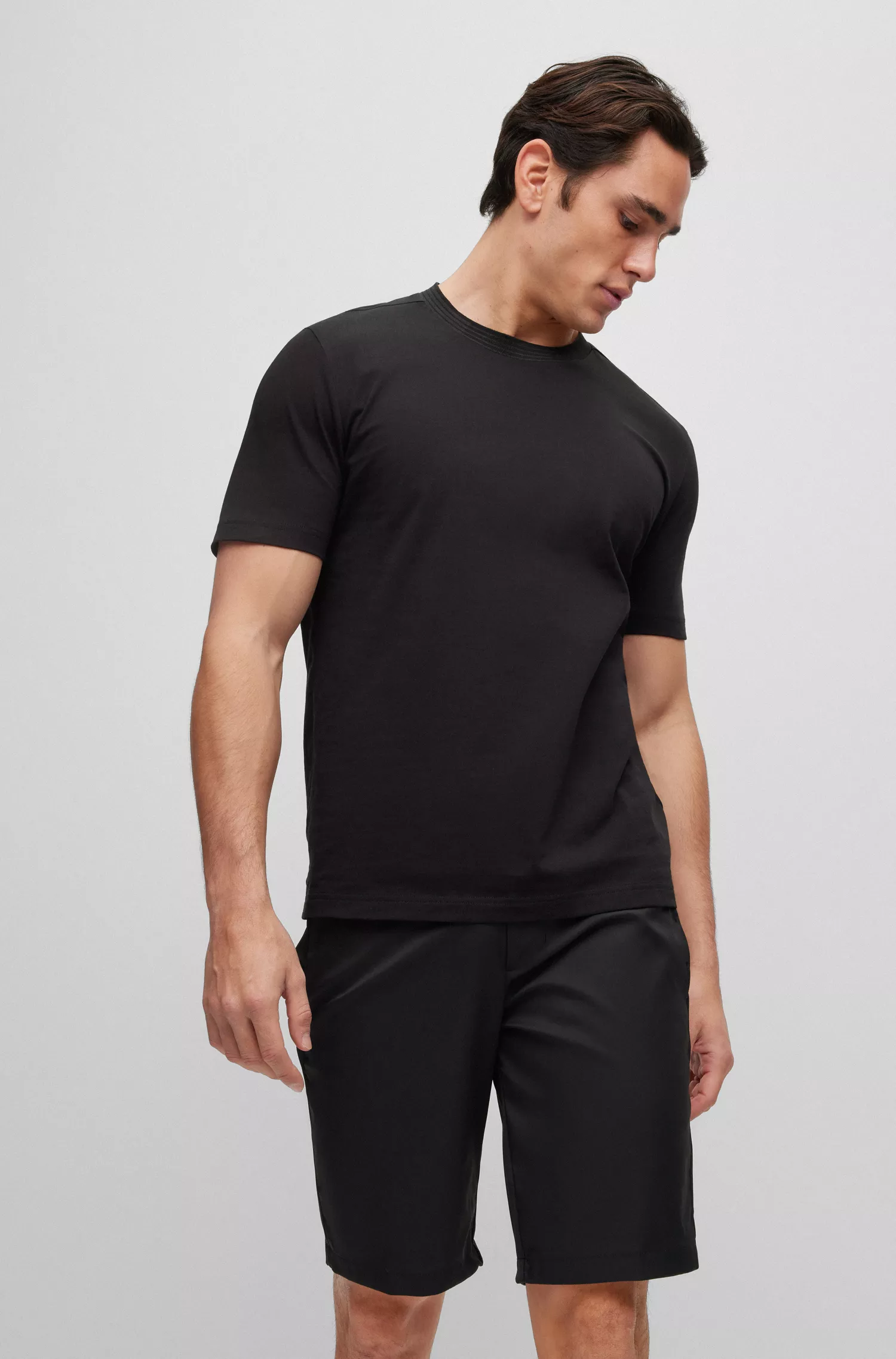 Camiseta BOSS verde em malha de algodão com gola com logotipo