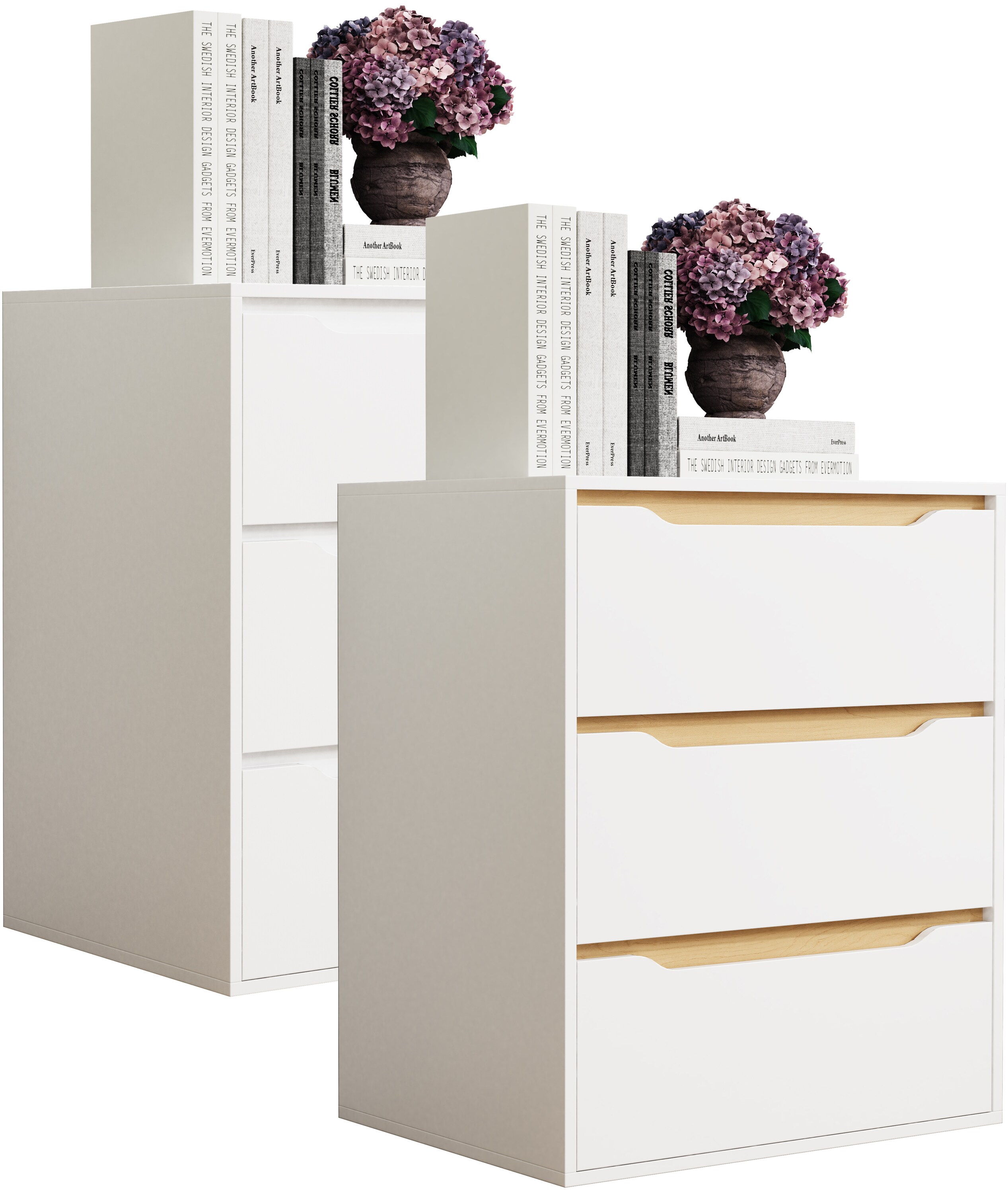VCM Holz Kommode Sideboard Nachttisch Schrank 3 Schubladen Malira L