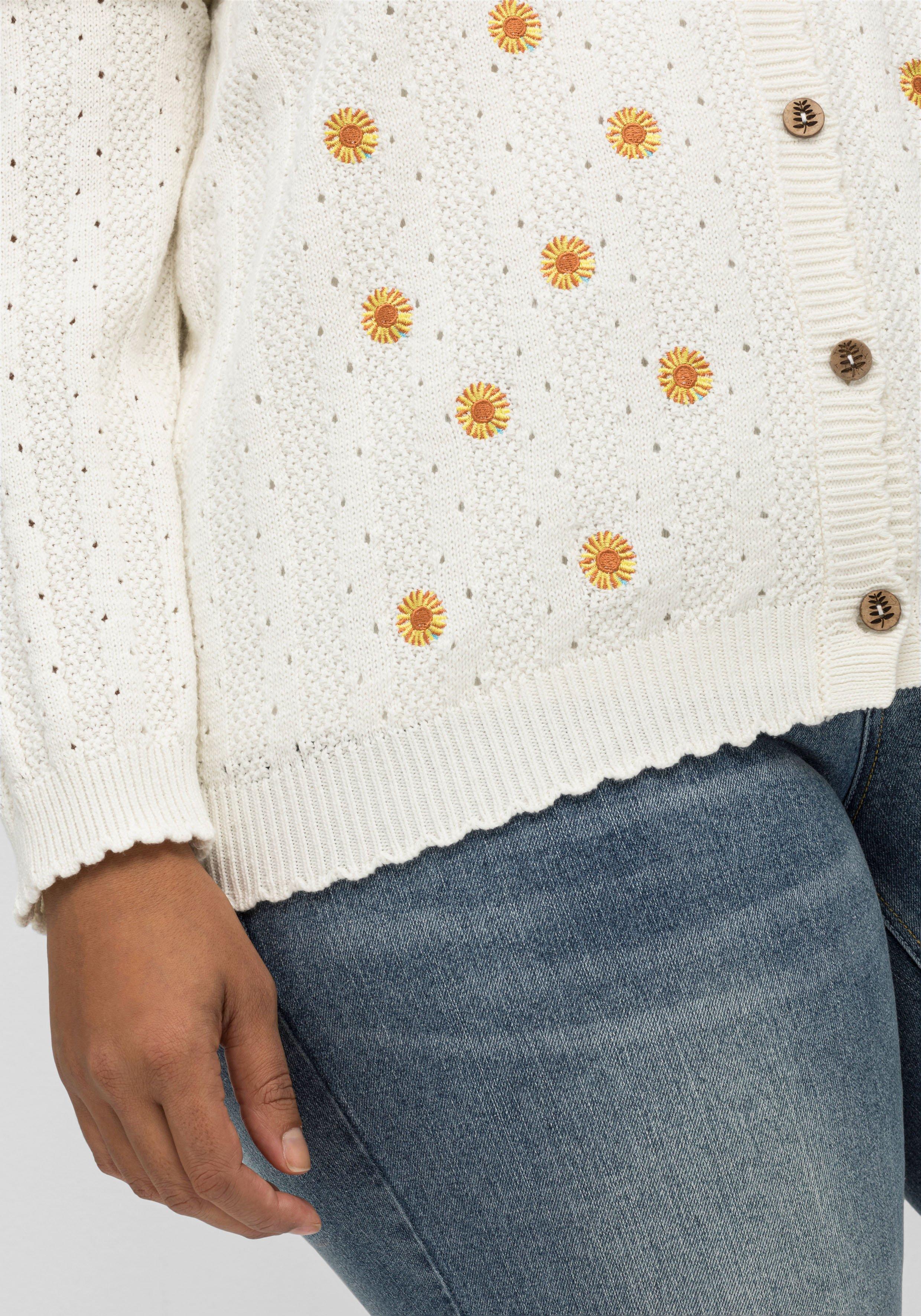Strickjacke mit Ajourmuster und Stickerei