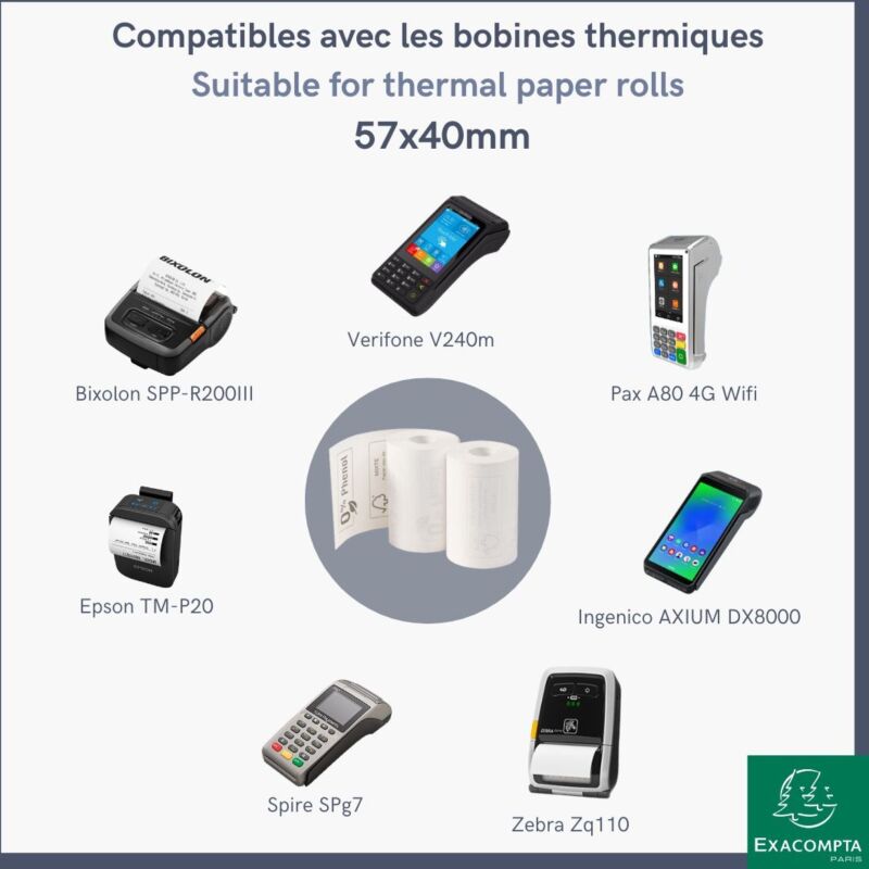 Bobines Terminaux bancaires Exacompta 40339E - l 57 mm x L 18 m, Ø 40 mm - 1 pli(s) - paquet de 10