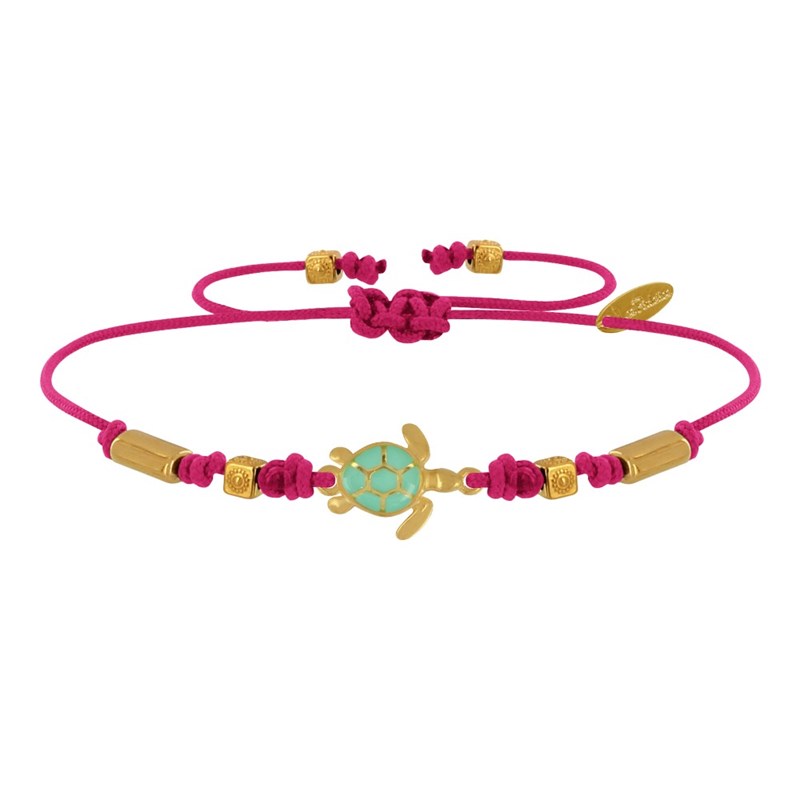 Bracelet Lien Laiton Doré Tortue Émaillé Turquoise - Fuchsia