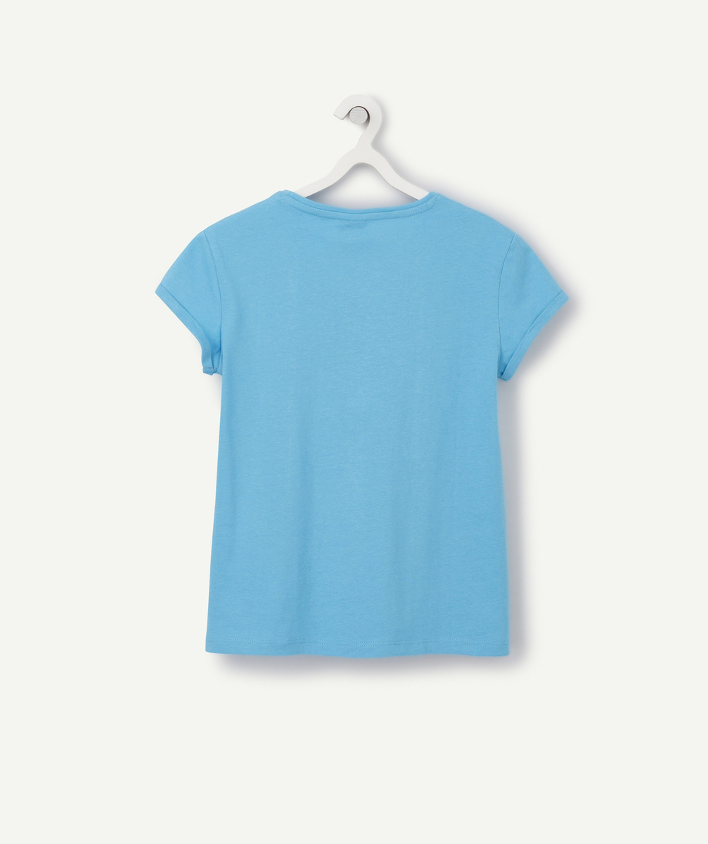 T-SHIRT FILLE EN COTON BIO BLEU TURQUOISE