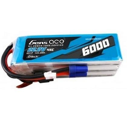 RC-Akku LiPo 6000 mAh 22.2 V 45C<br>Gens ace G-Tech 6S LiPo Akku für RC-Flugzeuge mit EC5 Stecker